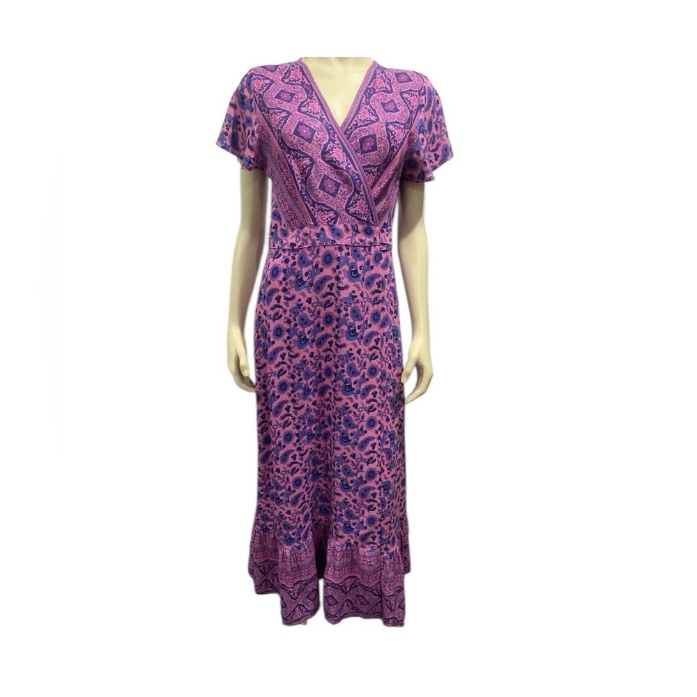 Purple Tiered Wrap Maxi Dress with Flutter Sleeves